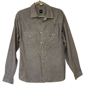 Gap Western Shirt Medium Gray Long Sleeve Cotton Blend Snap Button‎ Up